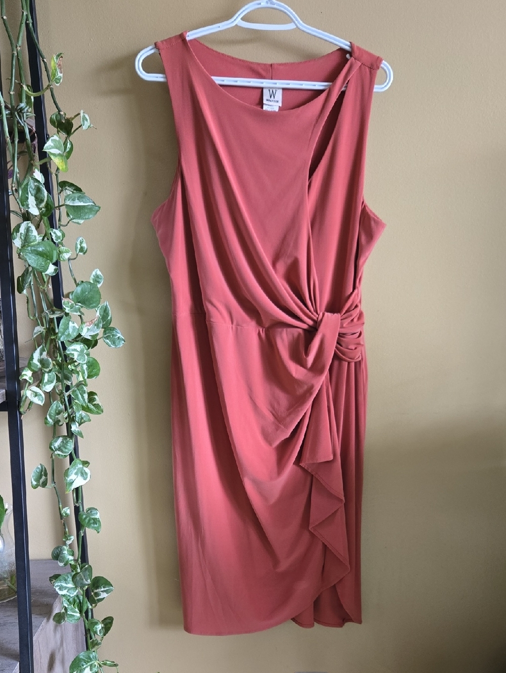 Wrapper Coral-Rose Draped Twist Midi Dress